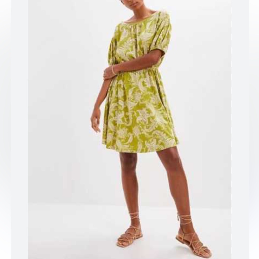 Anthropologie Daily Practice Paisley Dress Small Short Puff Sleeve Elastic Waist